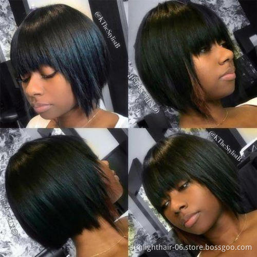 Sunlight Short Straight Indian Human Hair Glueless Machine Made Wig Bob Wigs With Bangs
